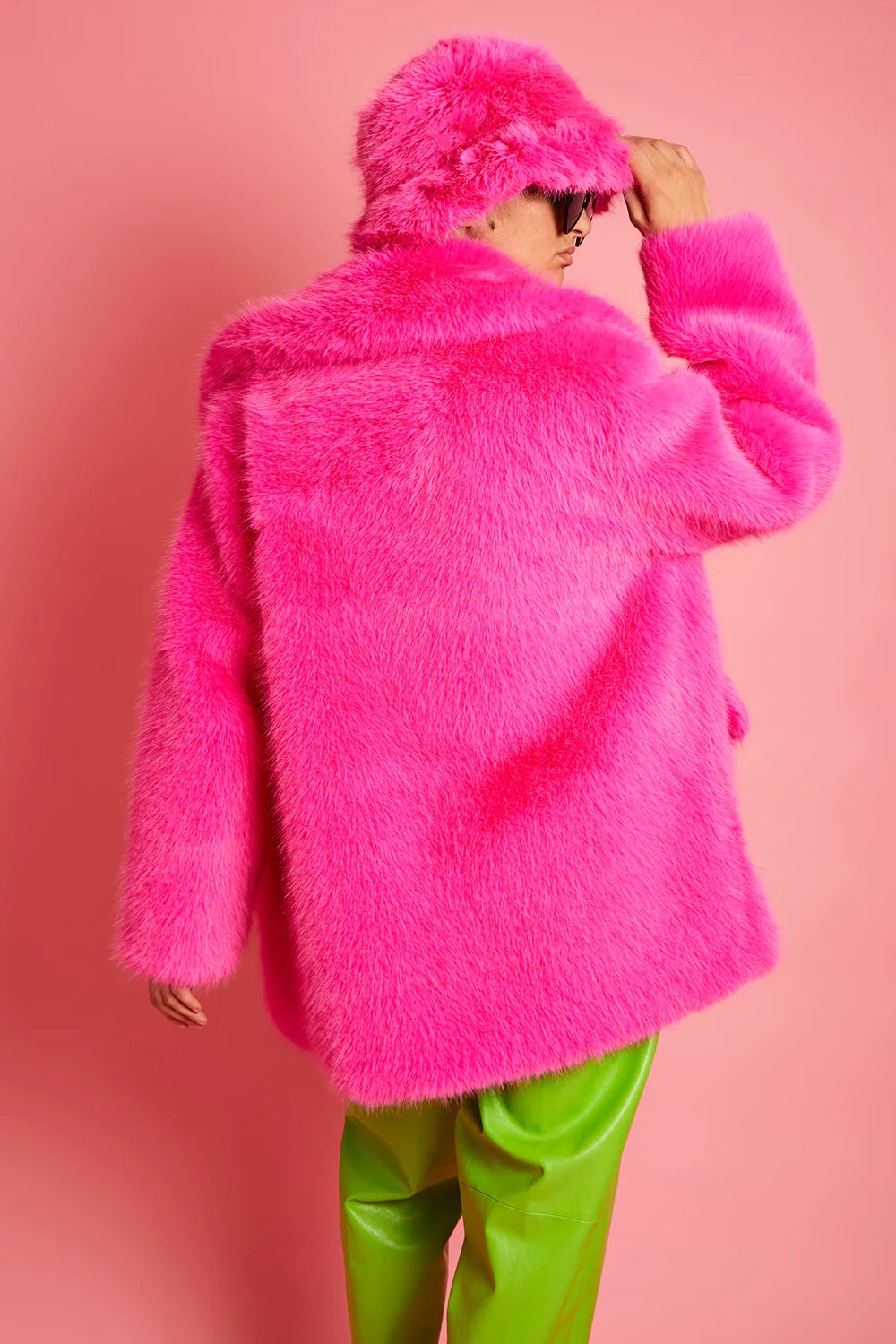Knitted Bamboo Eco Fuchsia Midi Faux Fur Coat-3