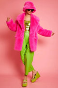 Knitted Bamboo Eco Fuchsia Midi Faux Fur Coat-0