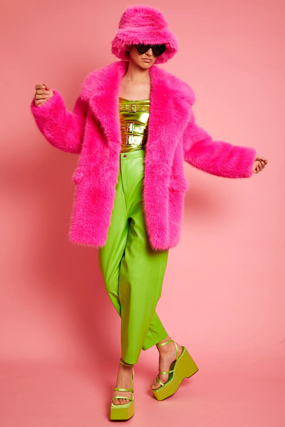 Knitted Bamboo Eco Fuchsia Midi Faux Fur Coat-0